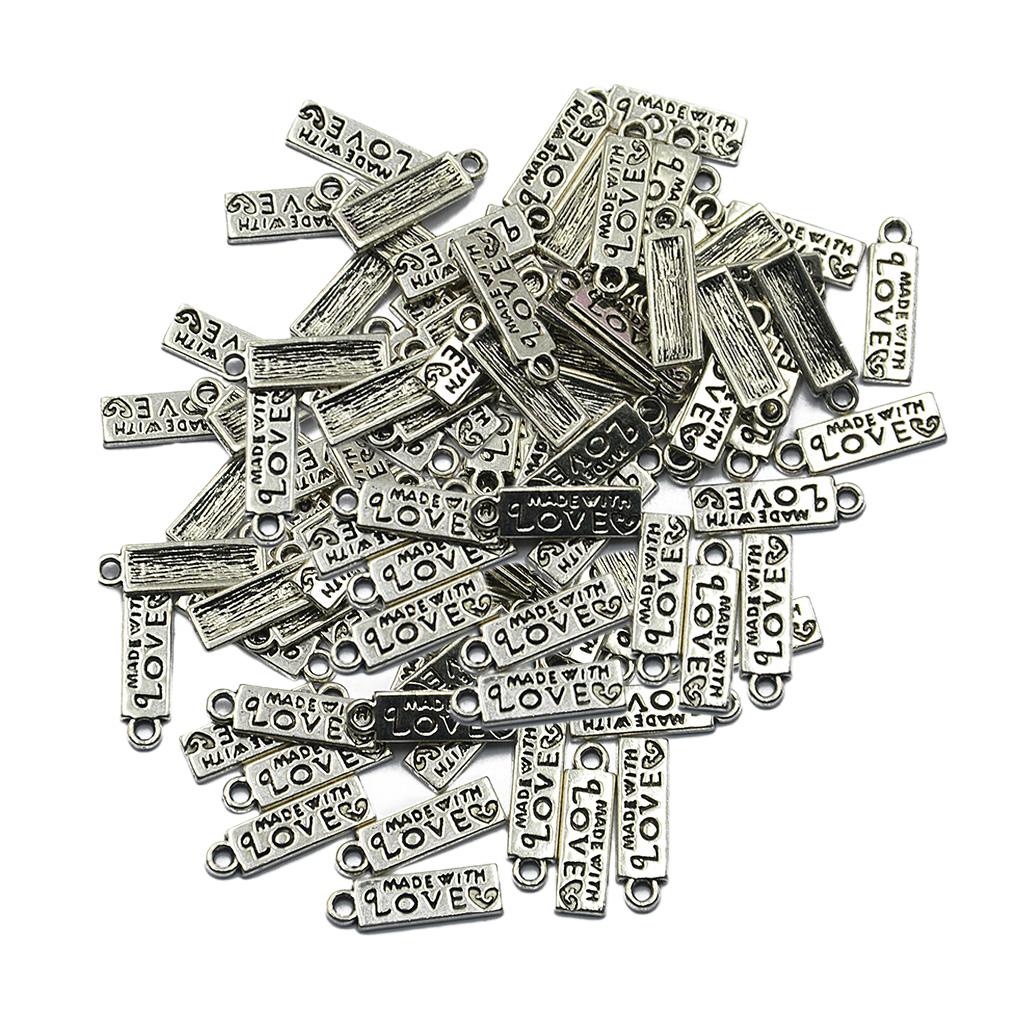 4x100 Piece Tibetan Silver MADE WITH LOVE Heart Rectangle Heart Charms Pendant