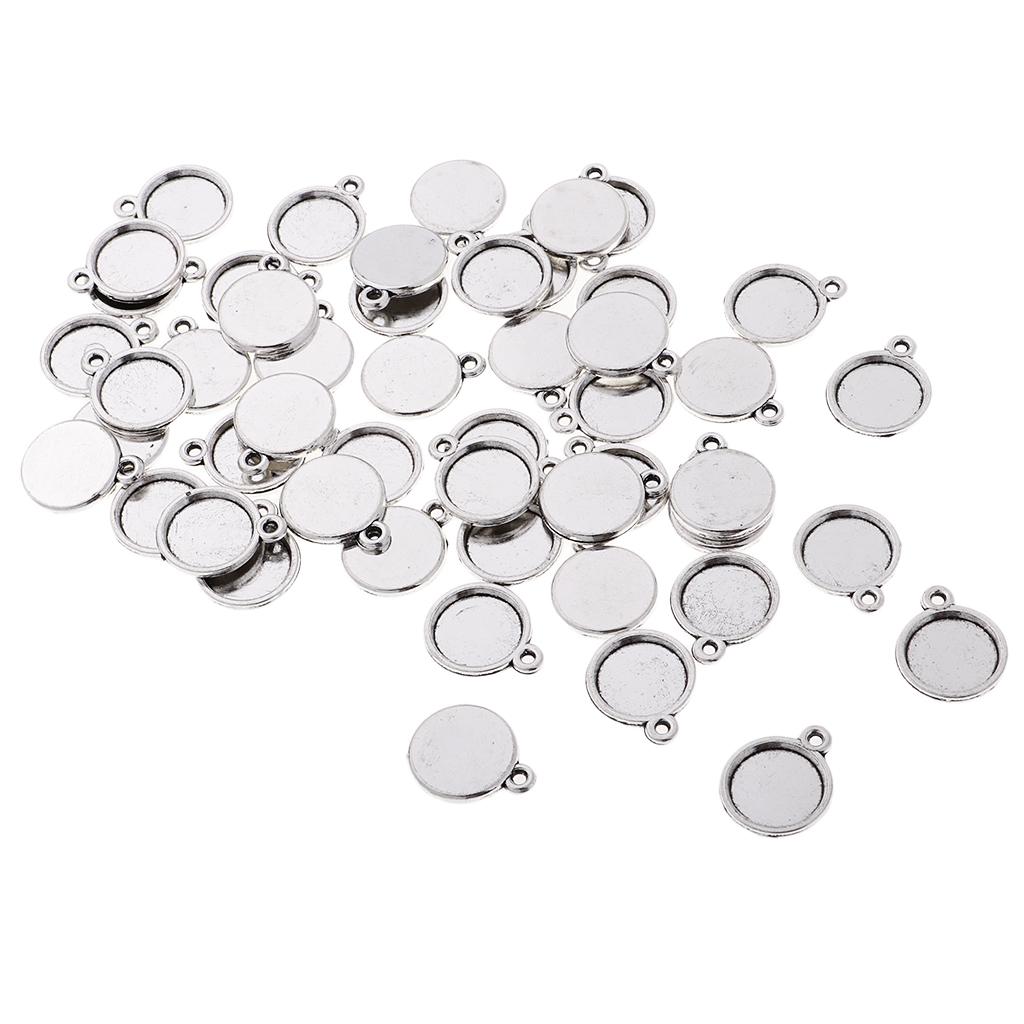 4x50 Pieces Blank Round Cabochon Bezel Settings Pendants Charms Base Silver