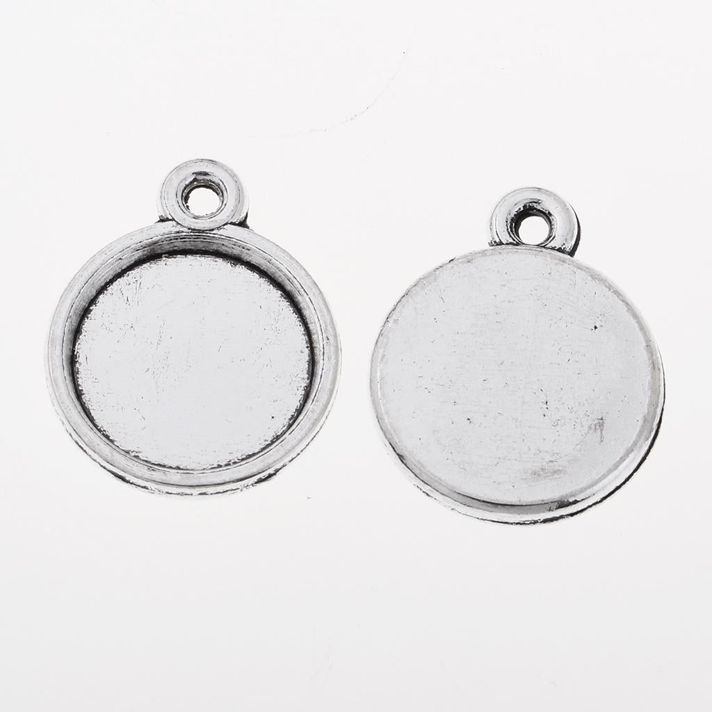 2x50 Pieces Blank Round Cabochon Bezel Settings Pendants Charms Base Silver
