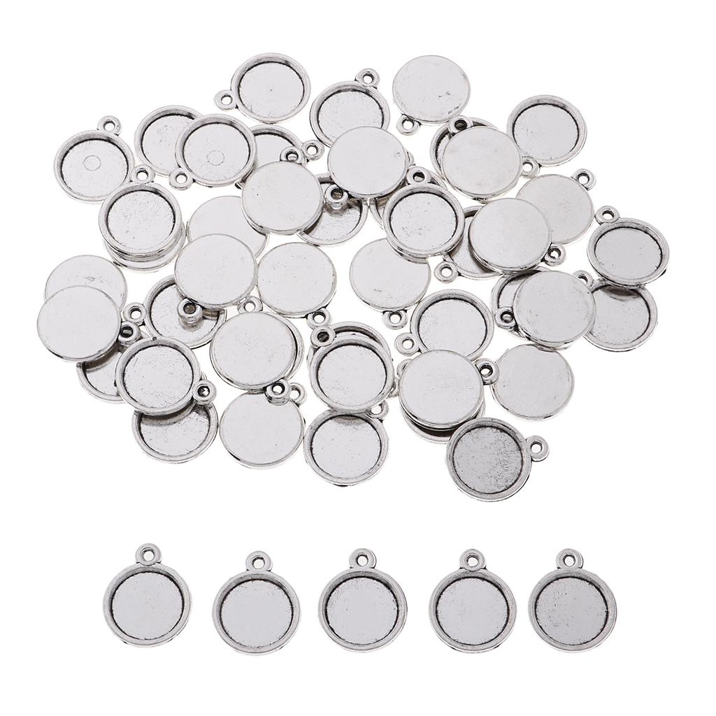 2x50 Pieces Blank Round Cabochon Bezel Settings Pendants Charms Base Silver