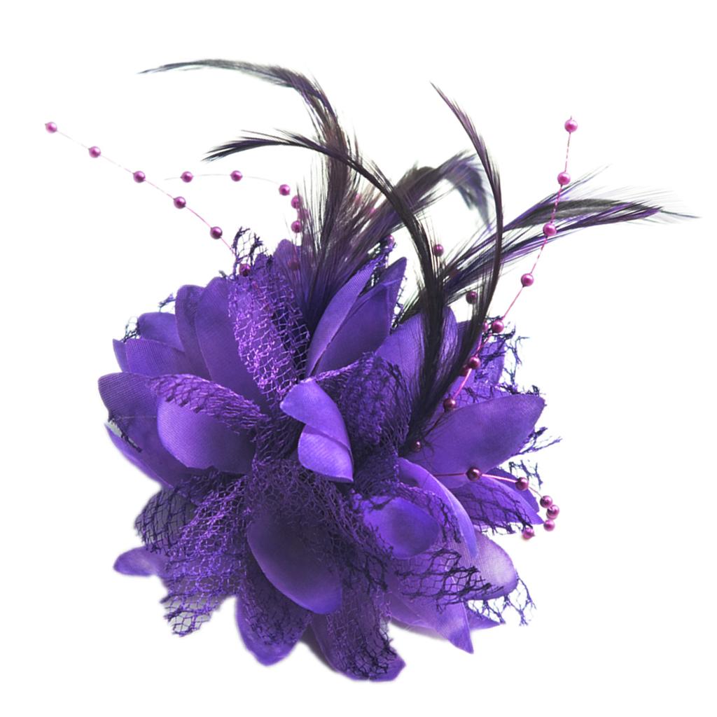 4xPearl Silk Feather Flower For Corsage ,Brooch ,Wrist ,Fascinator DIY purple