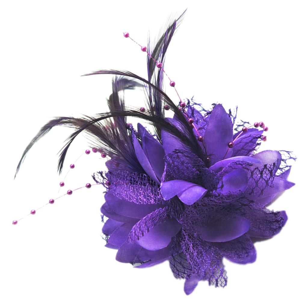 3xPearl Silk Feather Flower For Corsage ,Brooch ,Wrist ,Fascinator DIY purple