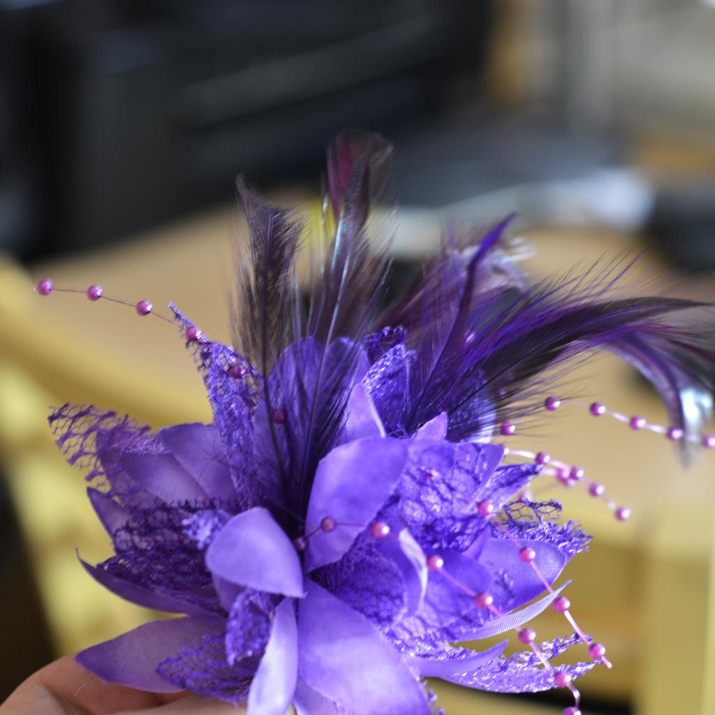 2xPearl Silk Feather Flower For Corsage ,Brooch ,Wrist ,Fascinator DIY purple