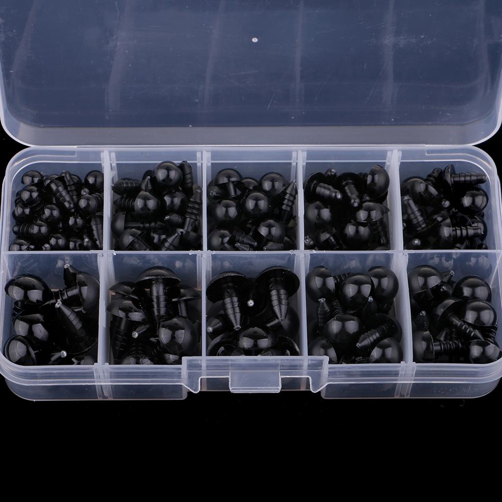 2x142 Pieces Assorted Size Plastic Safety Eyes with Washers for Dolls Making