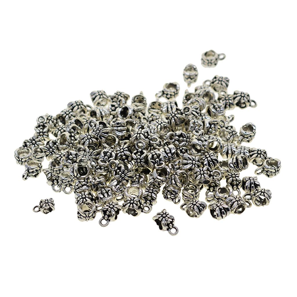 4x100Piece Tibetan Silver Hanger Bail Tube Beads Connectors for Jewelry Making