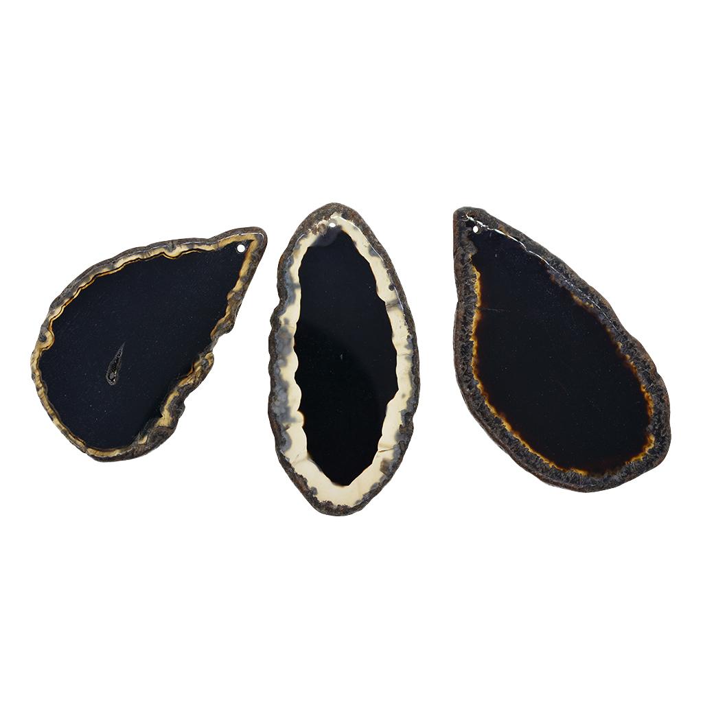 2xBlack Irregular Agate Quartz Slice Drilled Pendant Jewelry Making Charms