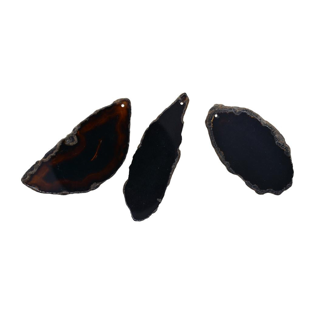 3xBlack Irregular Agate Quartz Slice Drilled Pendant Jewelry Making Charms