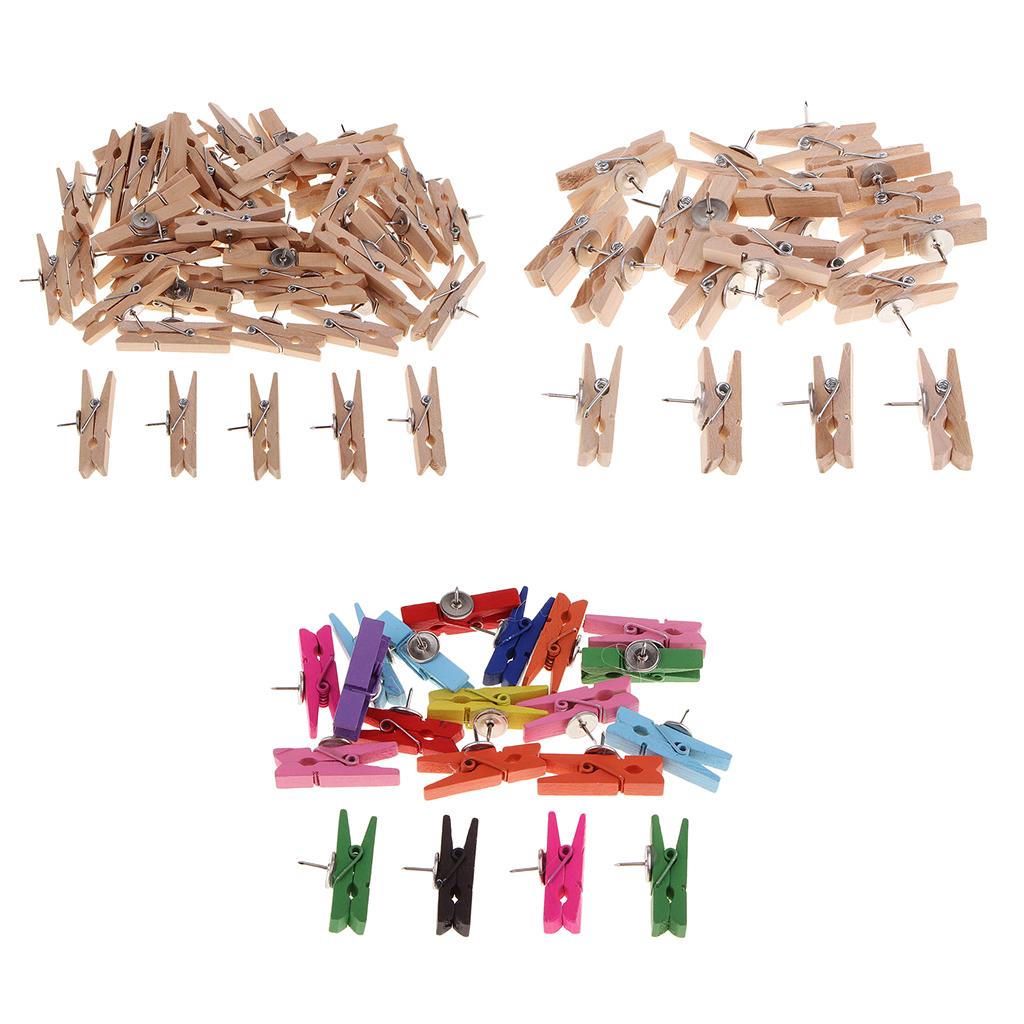 4x20/50Pcs Mini Wooden Clothespins Push Pins Map Tacks Drawing Pins Colored