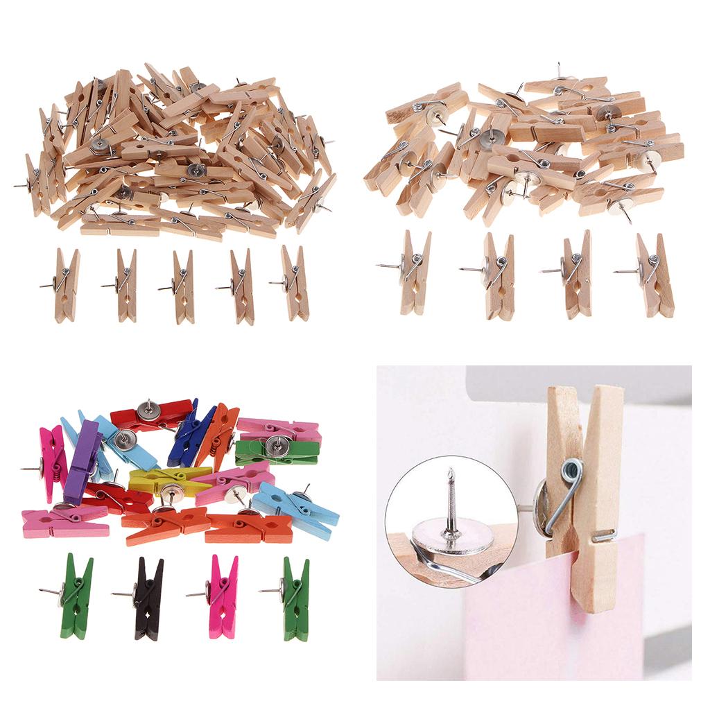 4x20/50Pcs Mini Wooden Clothespins Push Pins Map Tacks Drawing Pins Colored