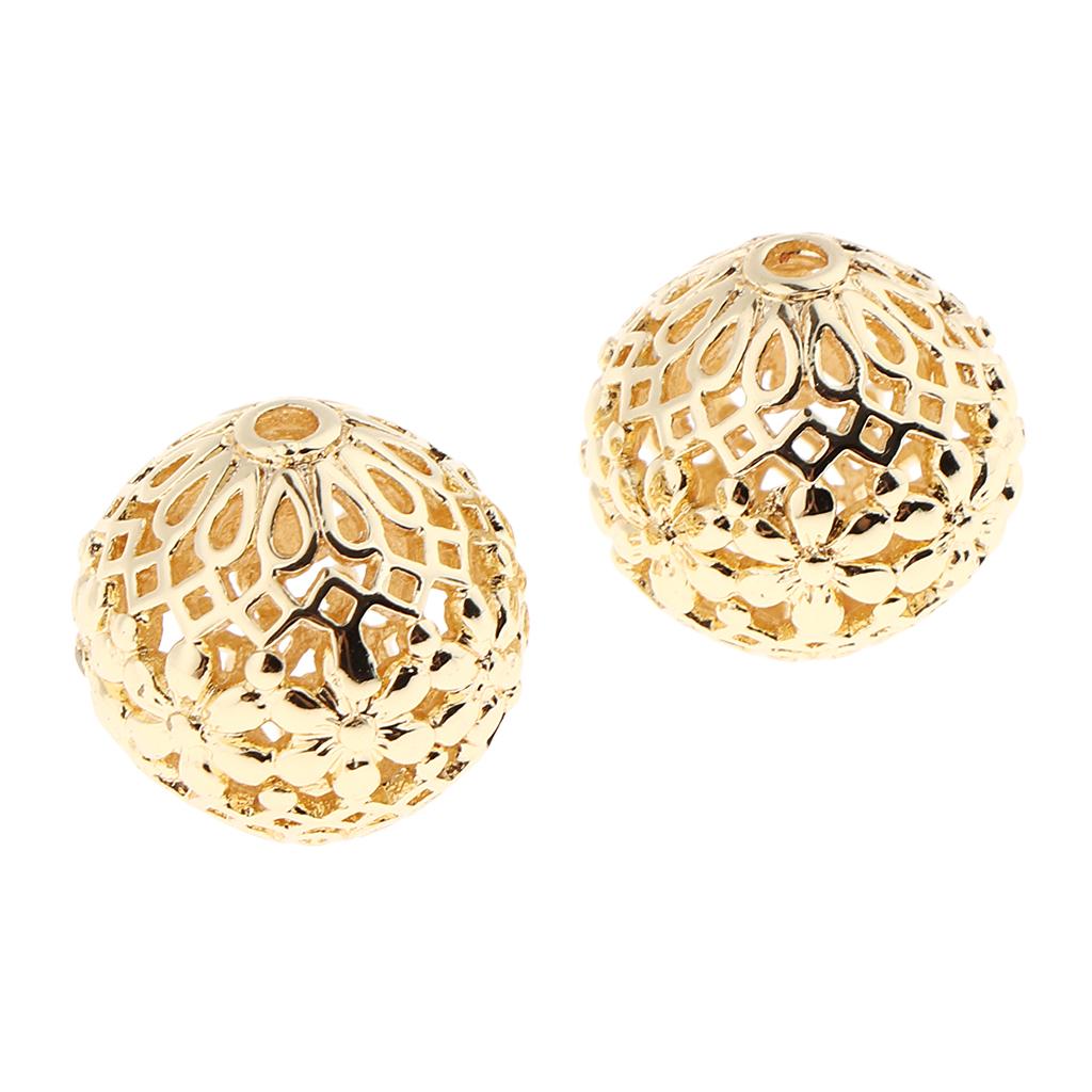 2x2x Gold Plated Hollow Filigree Spacer Loose Beads Jewelry Findings 14MM 