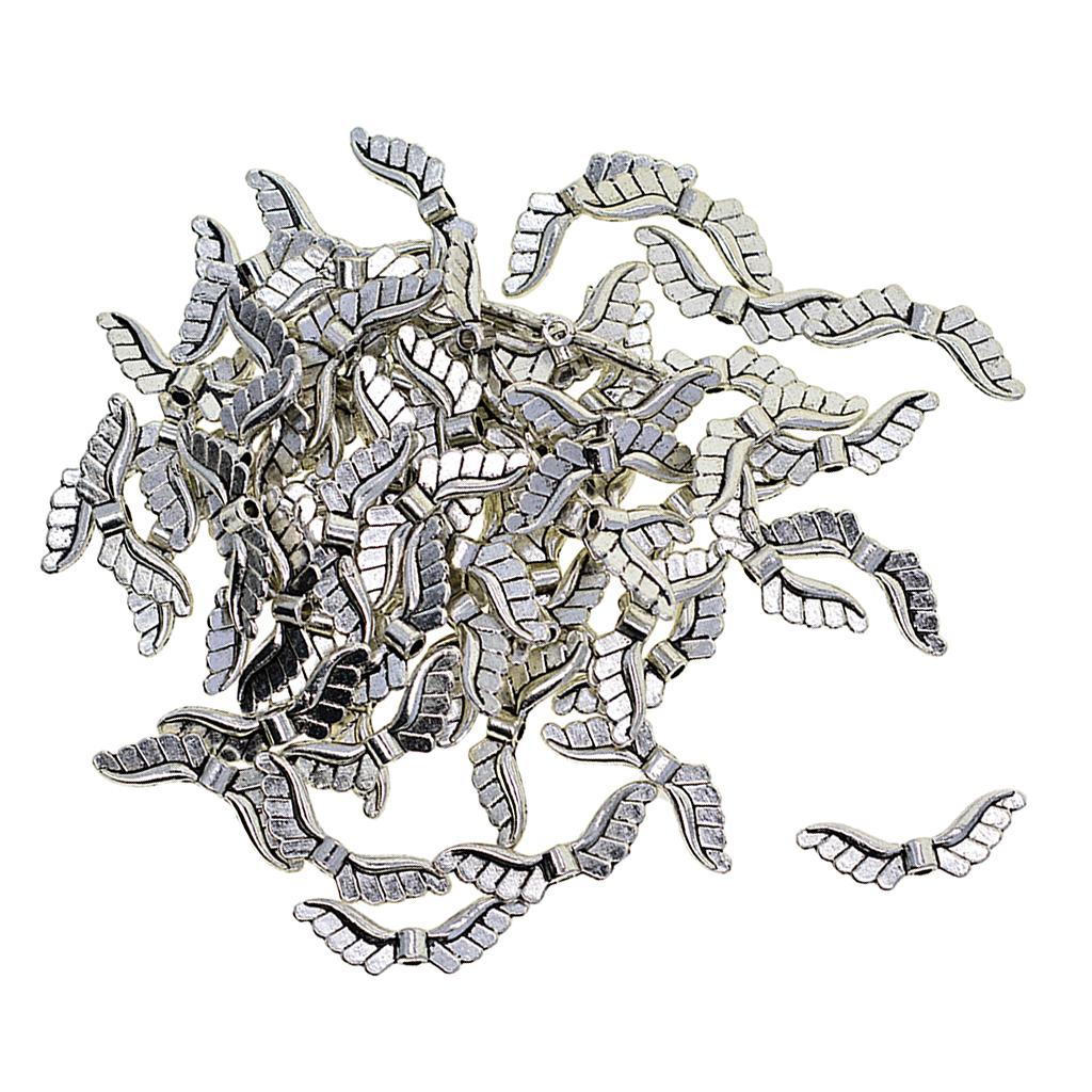 5x100 Tibetan Silver Angel Wing Spacer Charm Beads Jewelry DIY Making 23x8mm