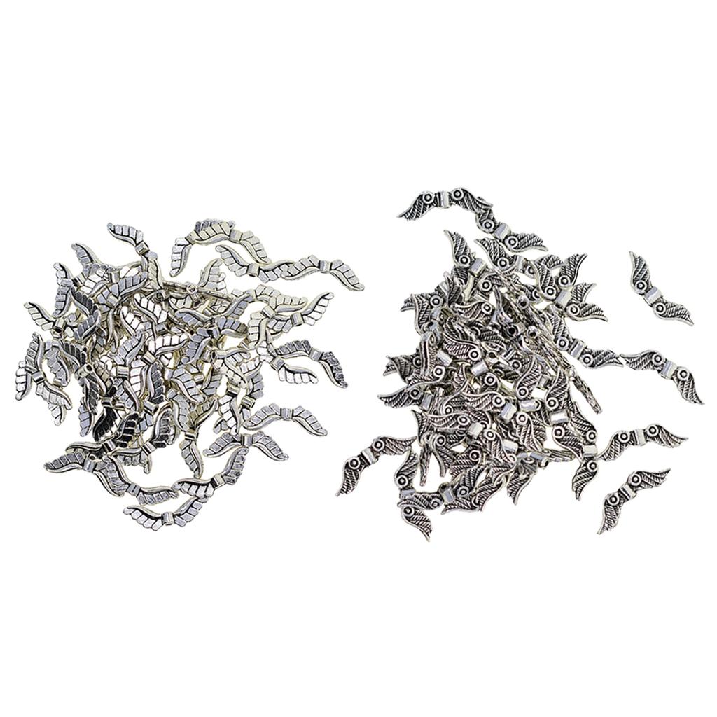 2x100 Tibetan Silver Angel Wing Spacer Charm Beads Jewelry DIY Making 23x8mm