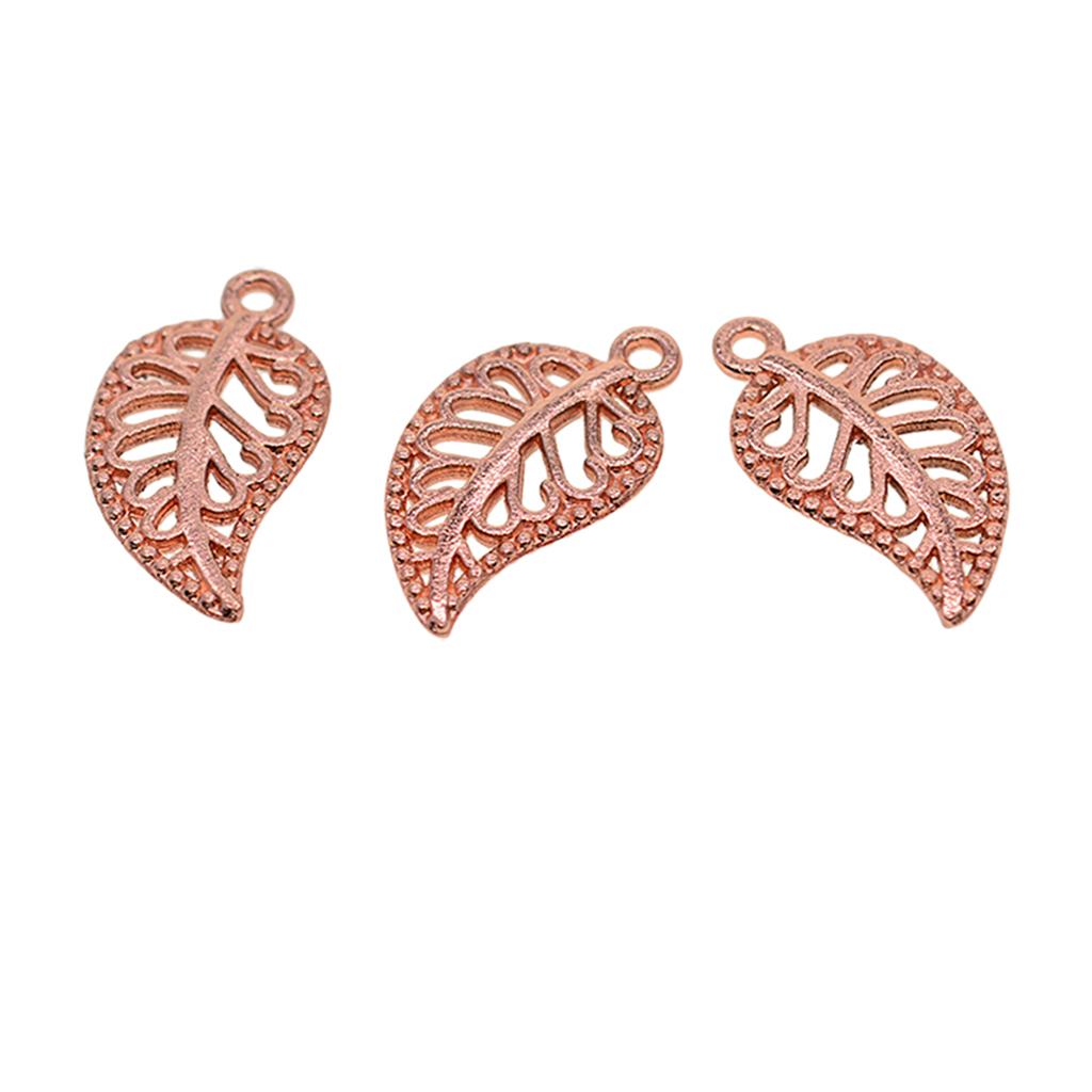 3x100 Pieces Filigree Leaf Charms Pendant Beads Jewelry DIY Making rosegold