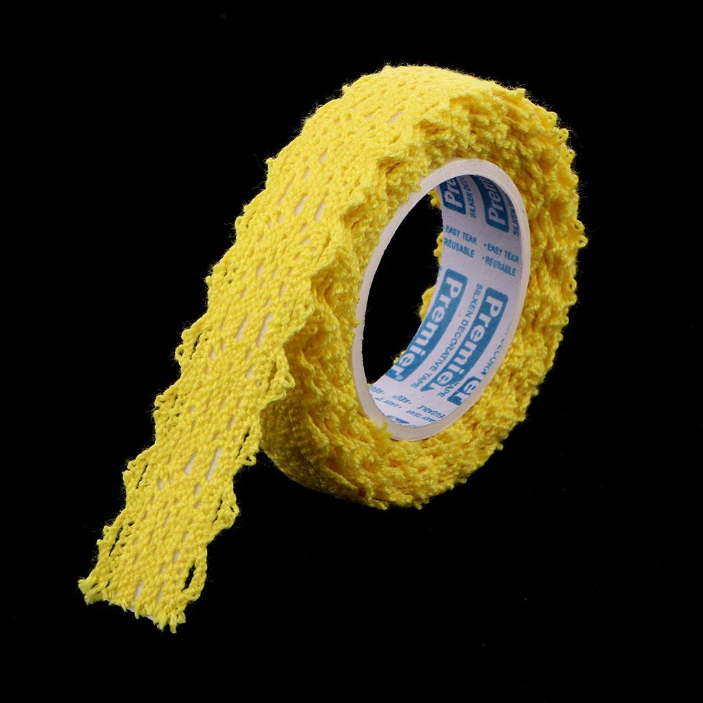 2x2 Yards 15mm Fabric Lace Washi Tape Self Adhesive Trim Wedding yellow