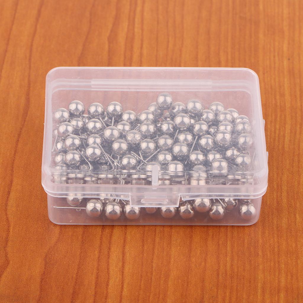 4x100/200set 6mm Metal Ball Head Push Pins Map Tacks Marking Pin Silver 100