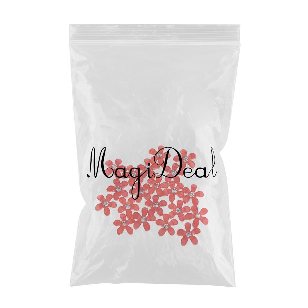 4x20 Flowers Flatback Button Rhinestone Embellishments for Wedding Red