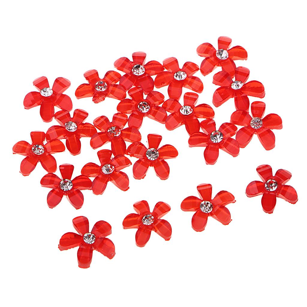 2x20 Flowers Flatback Button Rhinestone Embellishments for Wedding Red