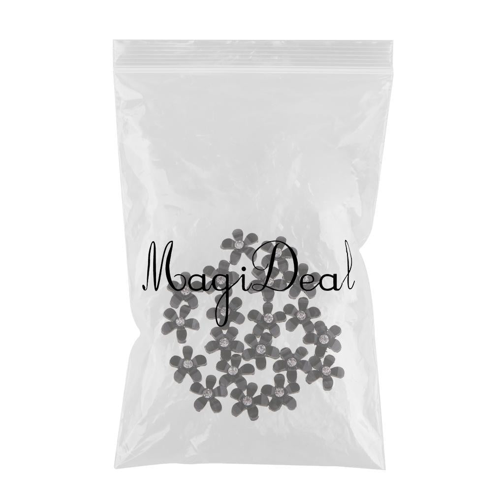 3x20 Flowers Flatback Button Rhinestone Embellishments for Wedding Black