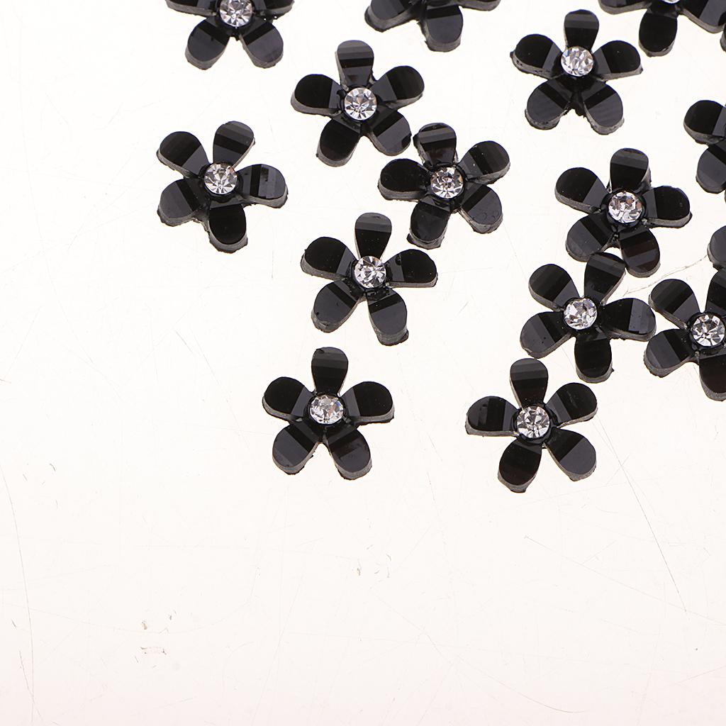 2x20 Flowers Flatback Button Rhinestone Embellishments for Wedding Black