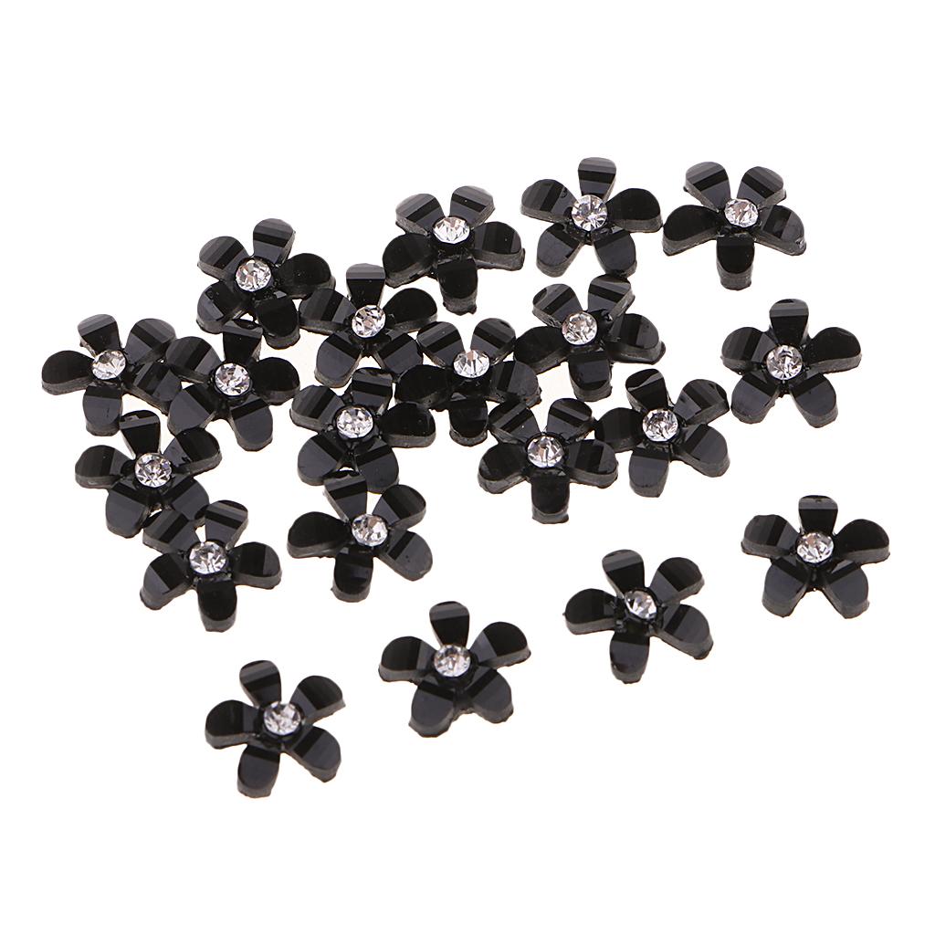 3x20 Flowers Flatback Button Rhinestone Embellishments for Wedding Black