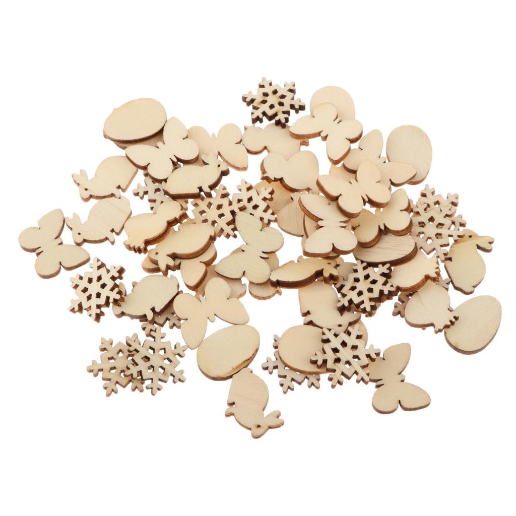 2x50Pcs Unfinished Wood Pieces Cutouts Animals Wooden Shapes for Crafts Decor
