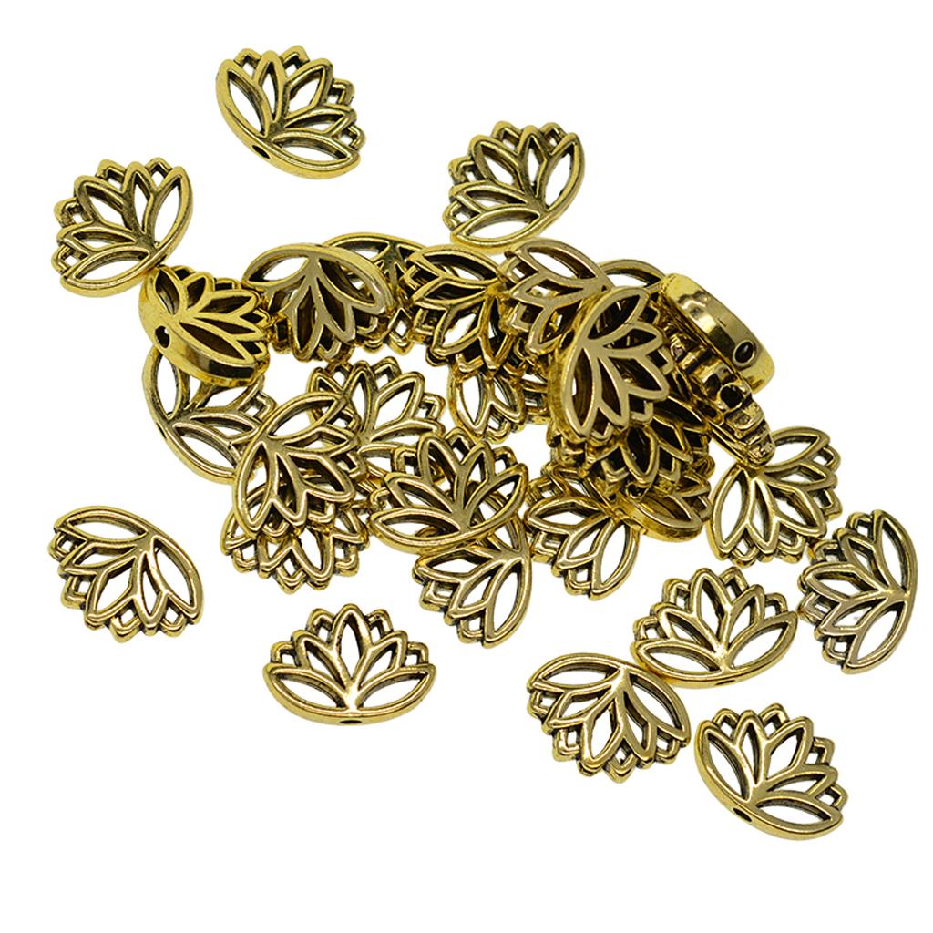 4x30x Retro Hollow out buddha yoga lotus flower metal spacer bead Antique Gold