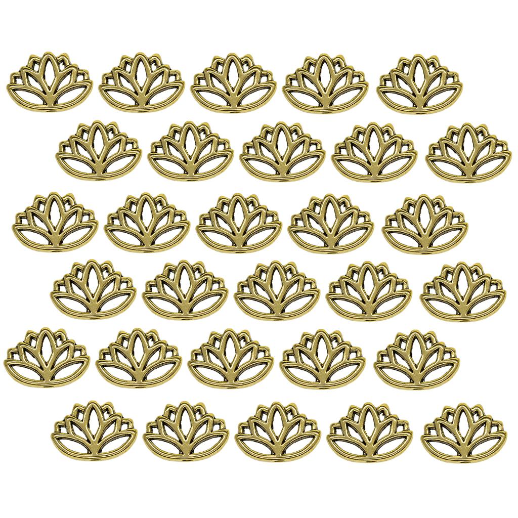 4x30x Retro Hollow out buddha yoga lotus flower metal spacer bead Antique Gold
