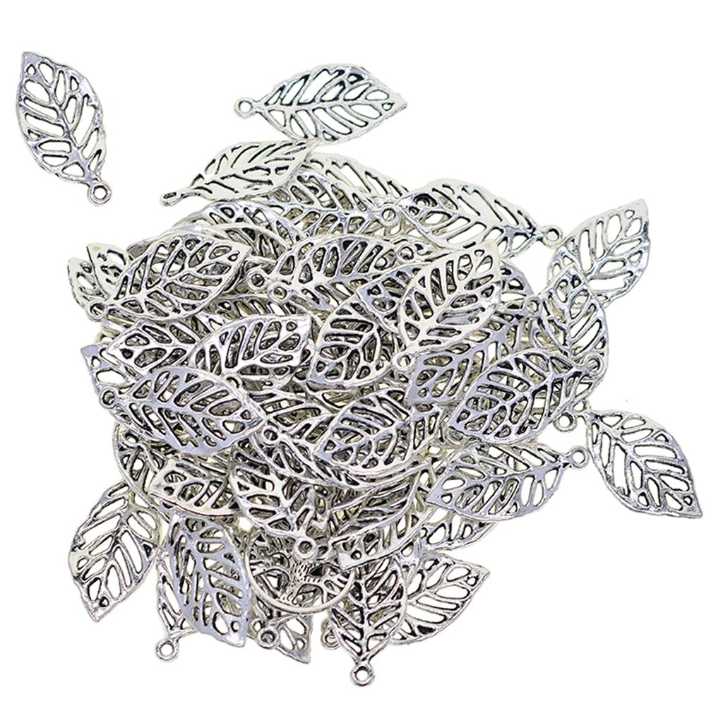 4x50 Pieces Filigree Leaf Charms Pendant Jewelry DIY Making Tibet Silver