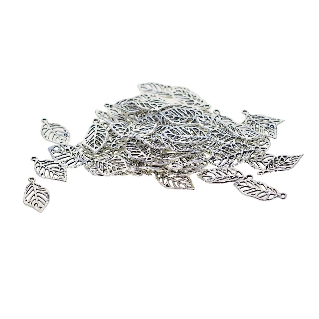 2x50 Pieces Filigree Leaf Charms Pendant Jewelry DIY Making Tibet Silver