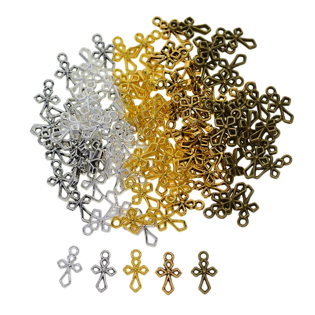 2x100pcs Vintage Filigree Hollow Cross Charms Jewelry DIY Making Mixed 