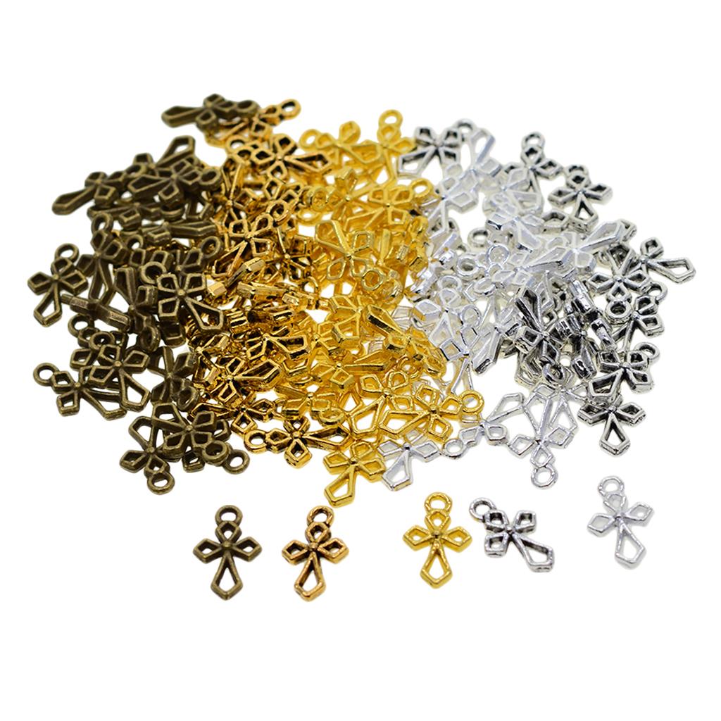 4x100pcs Vintage Filigree Hollow Cross Charms Jewelry DIY Making Mixed 