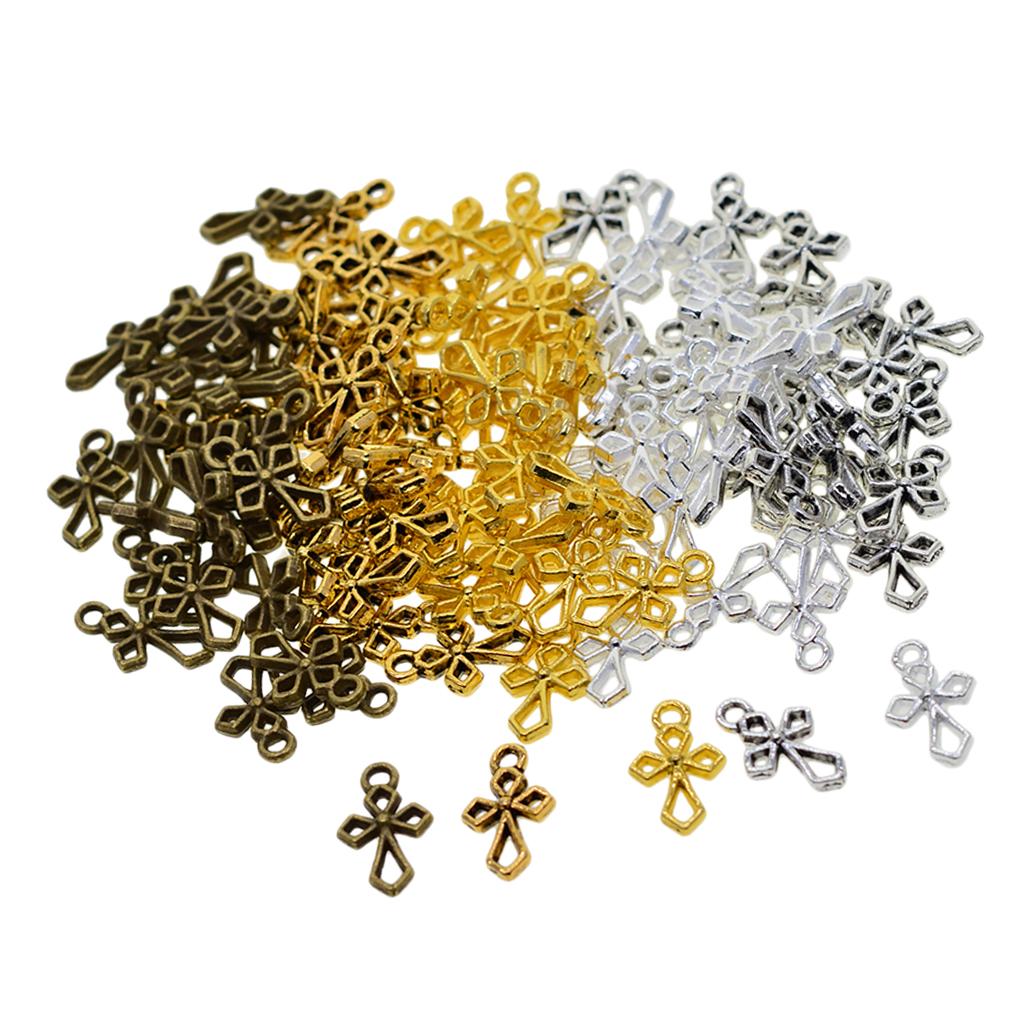 4x100pcs Vintage Filigree Hollow Cross Charms Jewelry DIY Making Mixed 