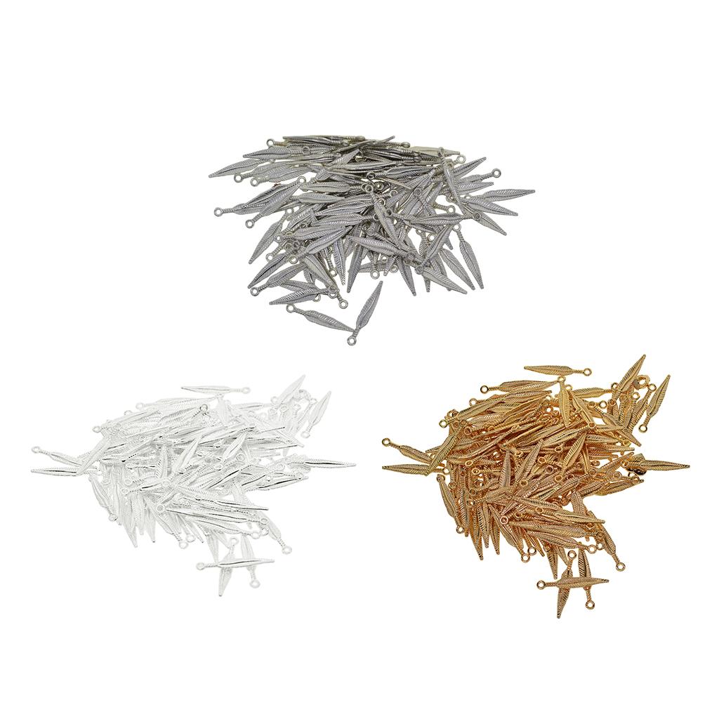 2x100 pcs 3D Feather Leaf Metal Charms pendants Jewelry DIY Making Silver