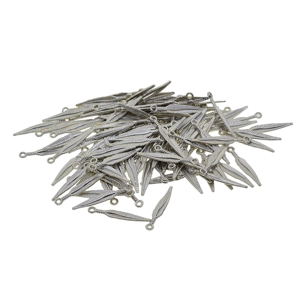 3x100 pcs 3D Feather Leaf Metal Charms pendants Jewelry DIY Making Silver