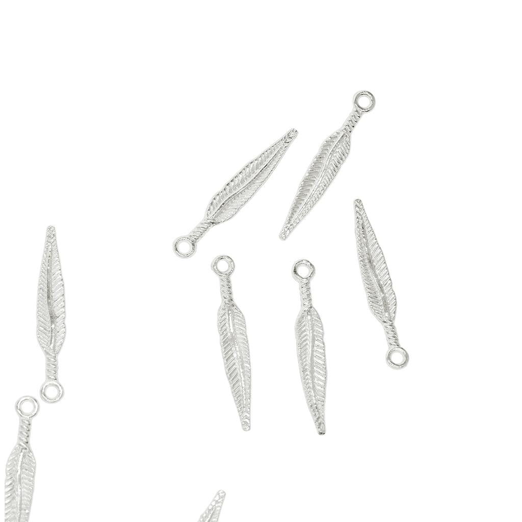 4x100 pcs 3D Feather Leaf Metal Charms pendants Jewelry DIY Making Silver White