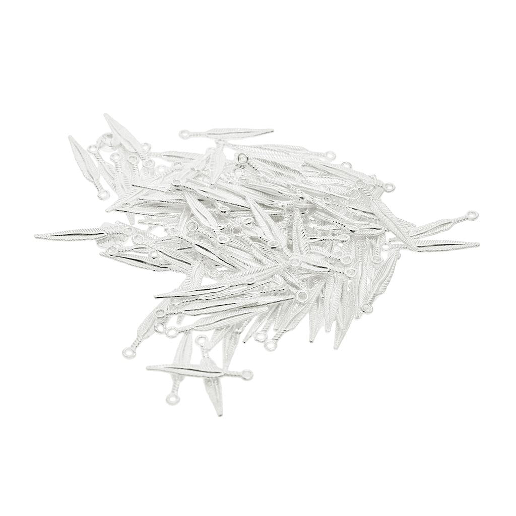 4x100 pcs 3D Feather Leaf Metal Charms pendants Jewelry DIY Making Silver White