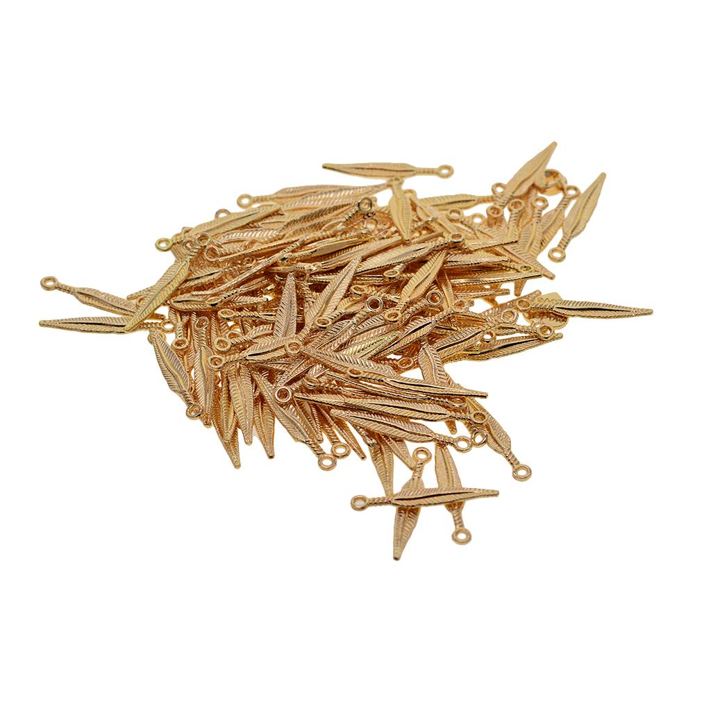 3x100 pcs 3D Feather Leaf Metal Charms pendants Jewelry DIY Making Golden