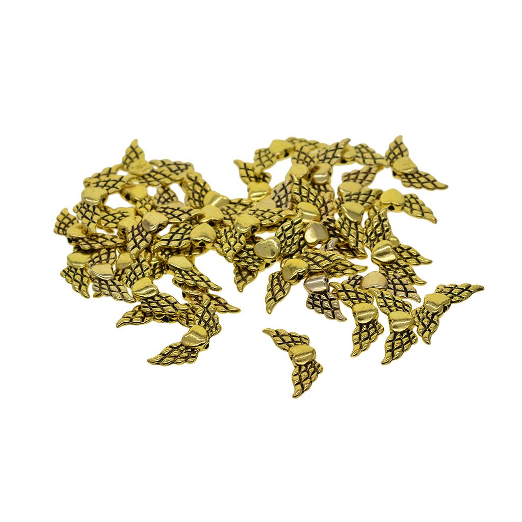 2x50Pcs Antique Gold Metal Angel Wing Heart Spacer Beads Jewelry DIY Making