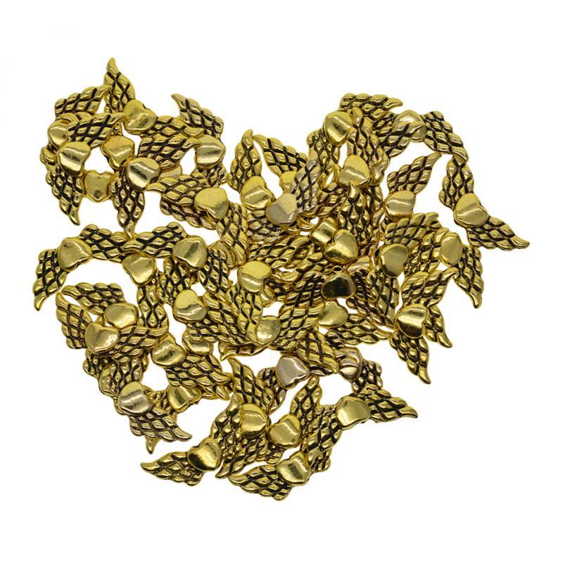 2x50Pcs Antique Gold Metal Angel Wing Heart Spacer Beads Jewelry DIY Making
