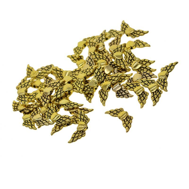 4x50Pcs Antique Gold Metal Angel Wing Heart Spacer Beads Jewelry DIY Making
