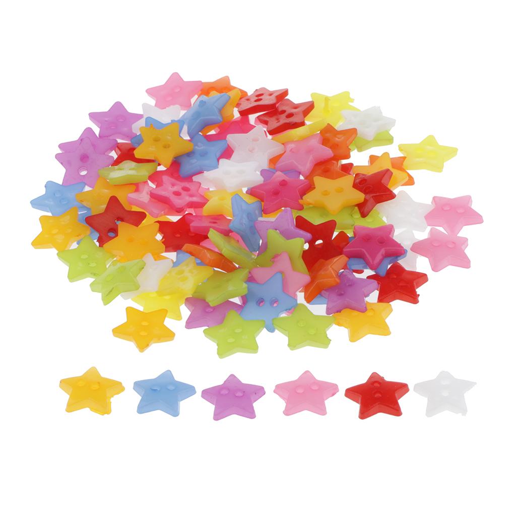 3x100x 15mm Colorful Plastic 2-holes Buttons for DIY Sewing Craft Star