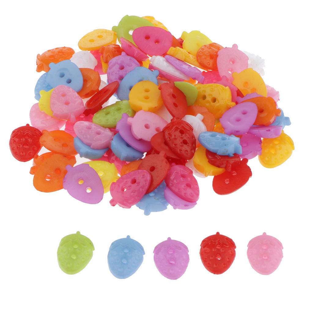 3x100x 15mm Colorful Plastic 2-holes Buttons for DIY Sewing Craft strawberry