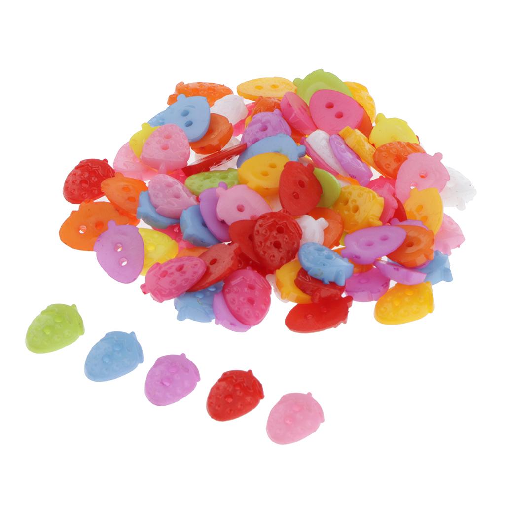 2x100x 15mm Colorful Plastic 2-holes Buttons for DIY Sewing Craft strawberry