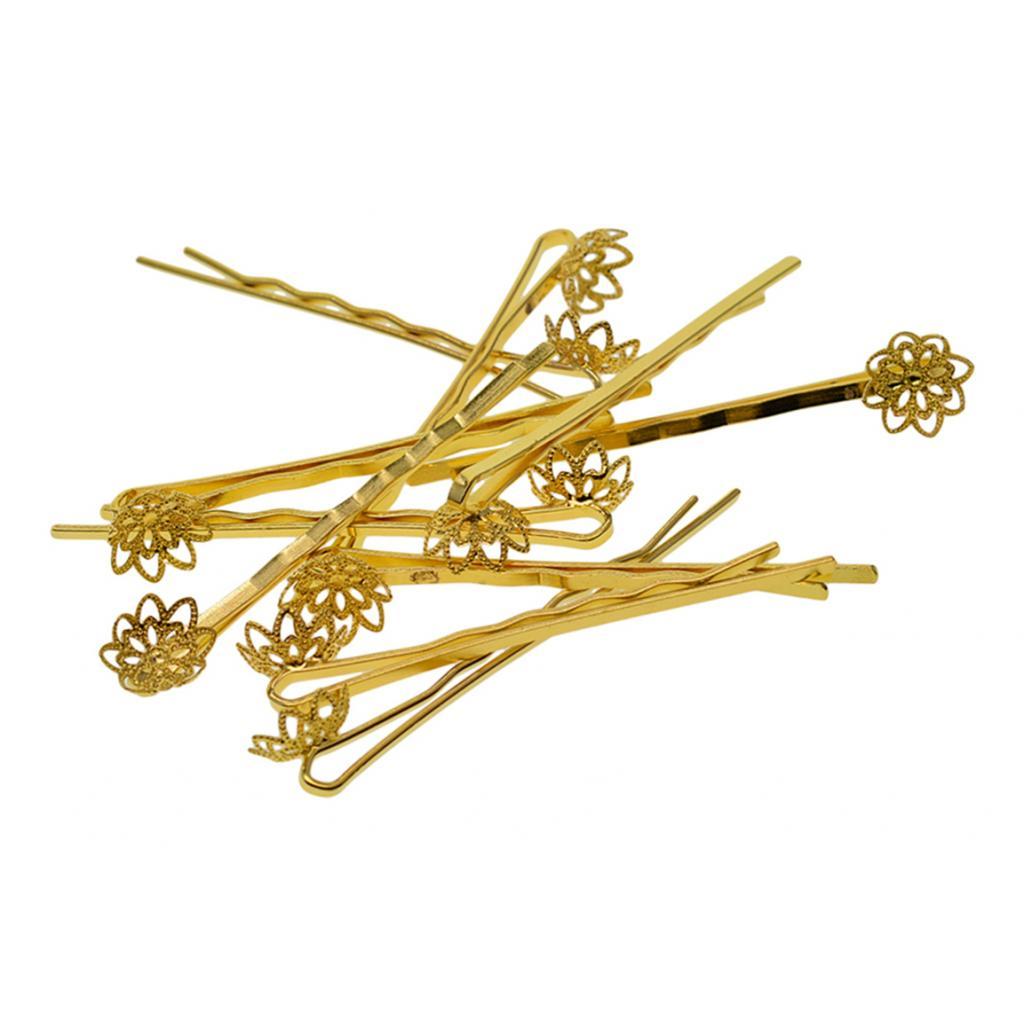 2x10x blank  Hair Clip Hair Pin Gothic Filigree  round Flower pearl base Gold