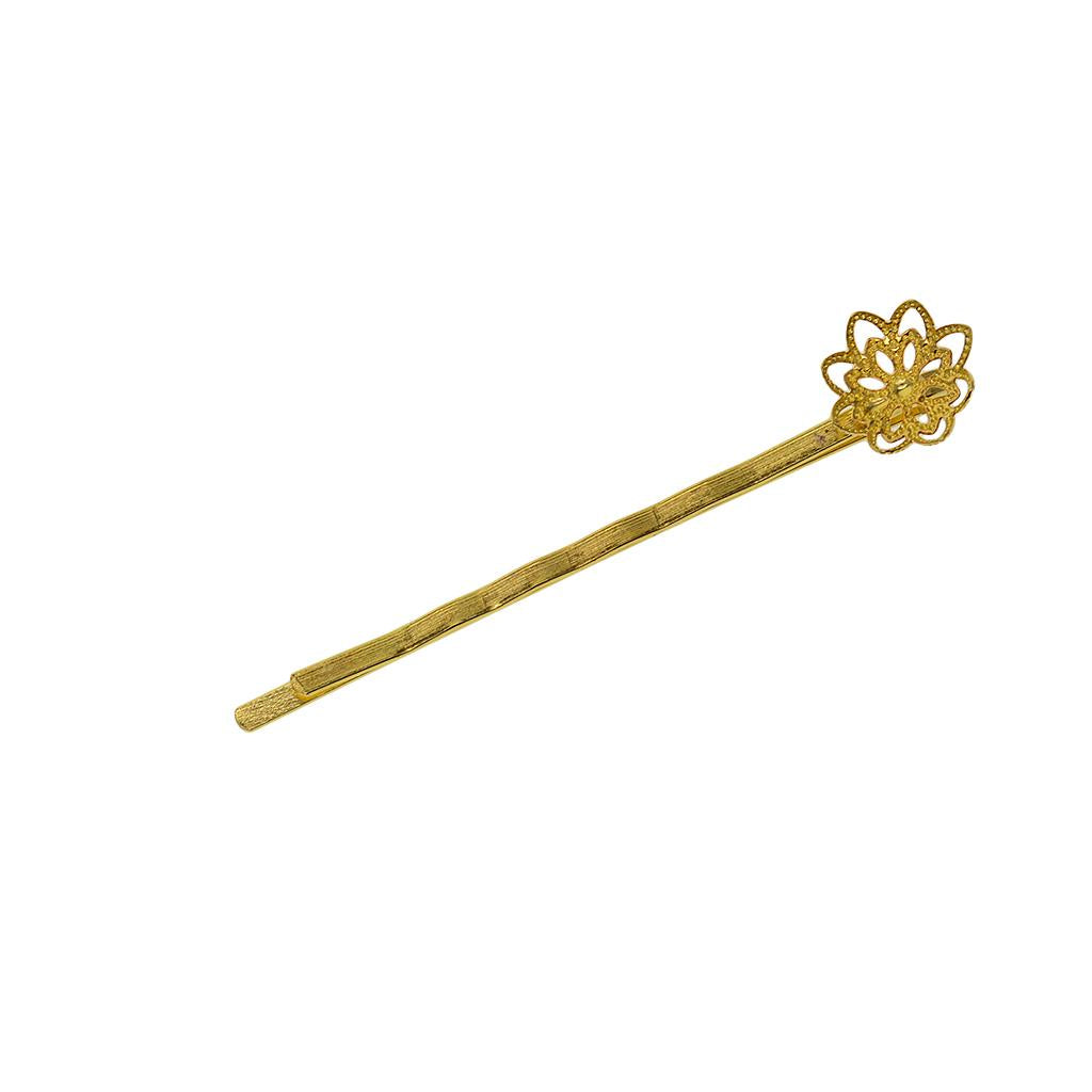 2x10x blank  Hair Clip Hair Pin Gothic Filigree  round Flower pearl base Gold