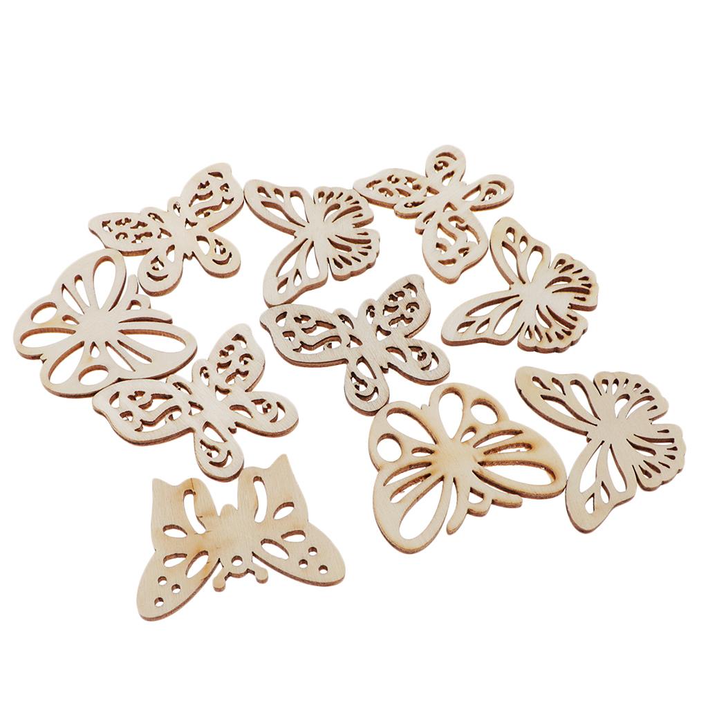 4x10 Pieces Butterfly Shape Hollow Wooden Pieces Embellishments Crafts