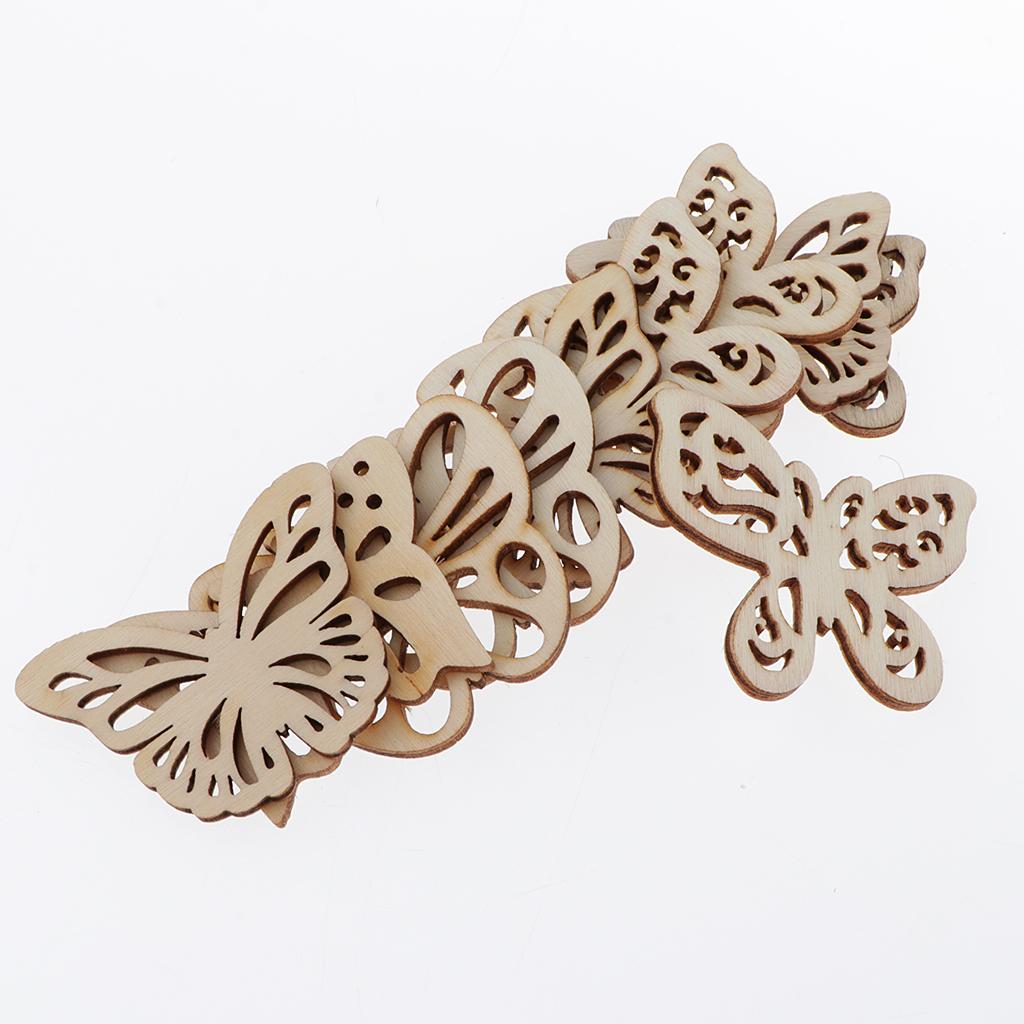 2x10 Pieces Butterfly Shape Hollow Wooden Pieces Embellishments Crafts