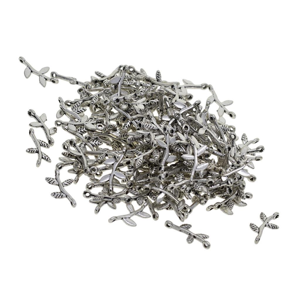 2x100Pcs Tibetan Silver mini 3D Rose Leaf  dangle Charms Connector  DIY Making