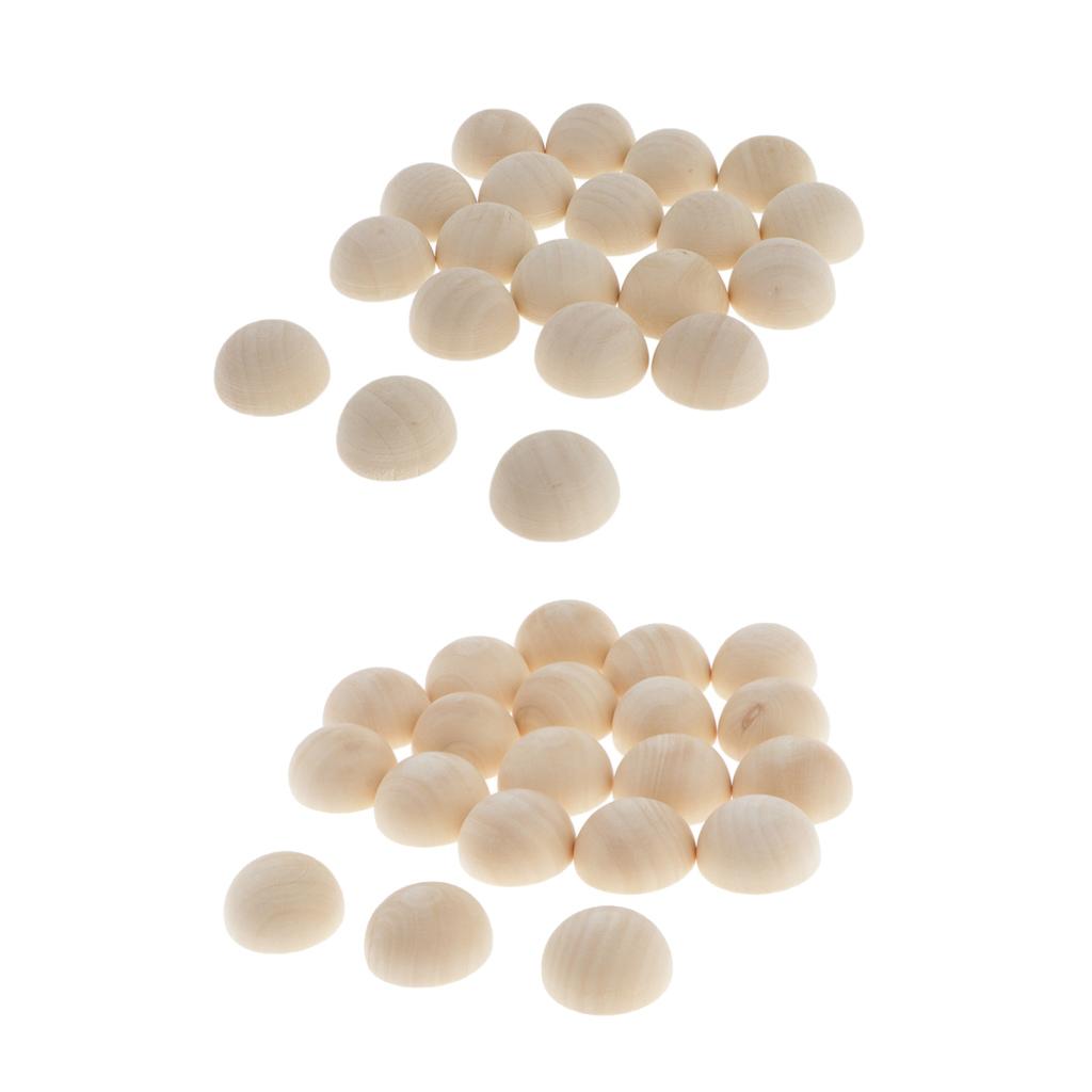 2x20Pcs Half Ball Natural Unfinished Wood For Jewelry Making DIY Crafts 25MM