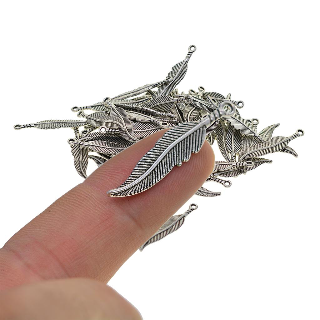 4x50 Pieces Vintage Feather Charm Leaves Pendant for Jewelry Making DIY Craft